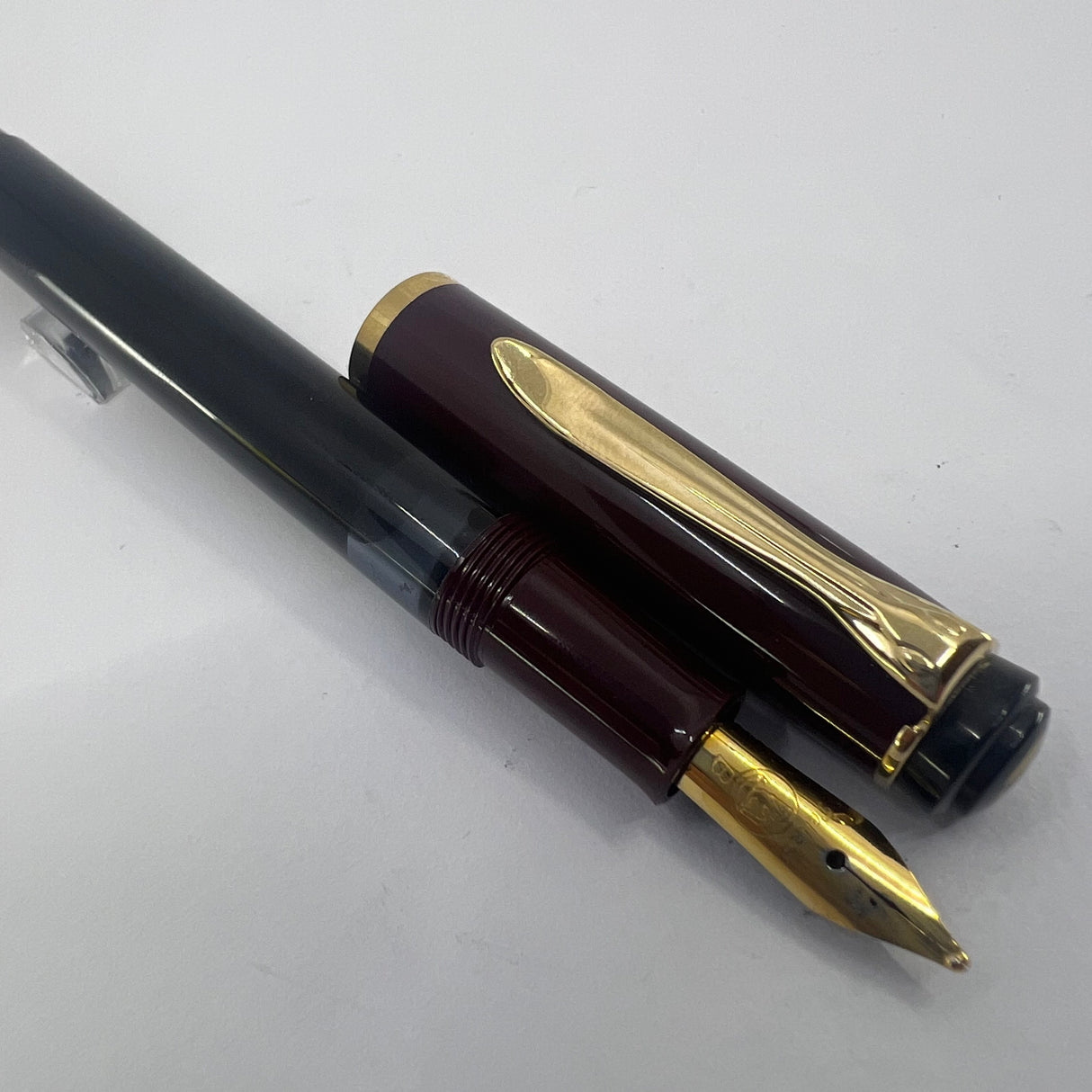 Pelikan M150 Burgundy & Black Fountain Pen - Broad Gold-Plated Nib