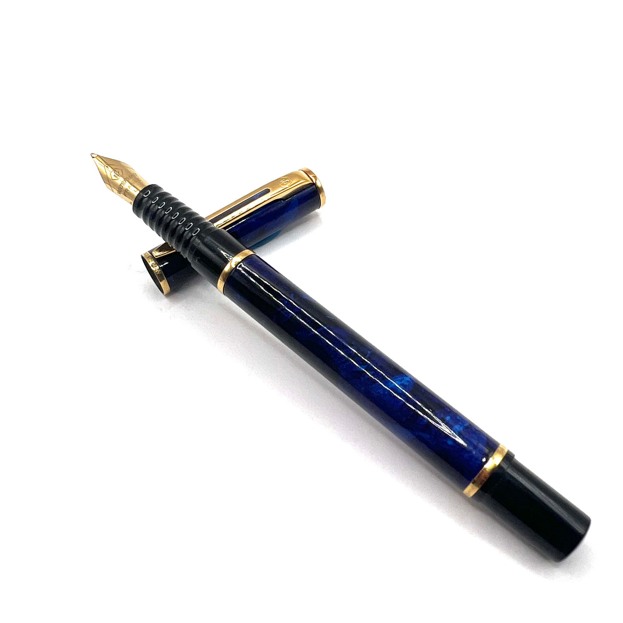 Waterman Laureat Royal Blue/Black Marble Fountain  Pen- Medium Gold-Plated Nib