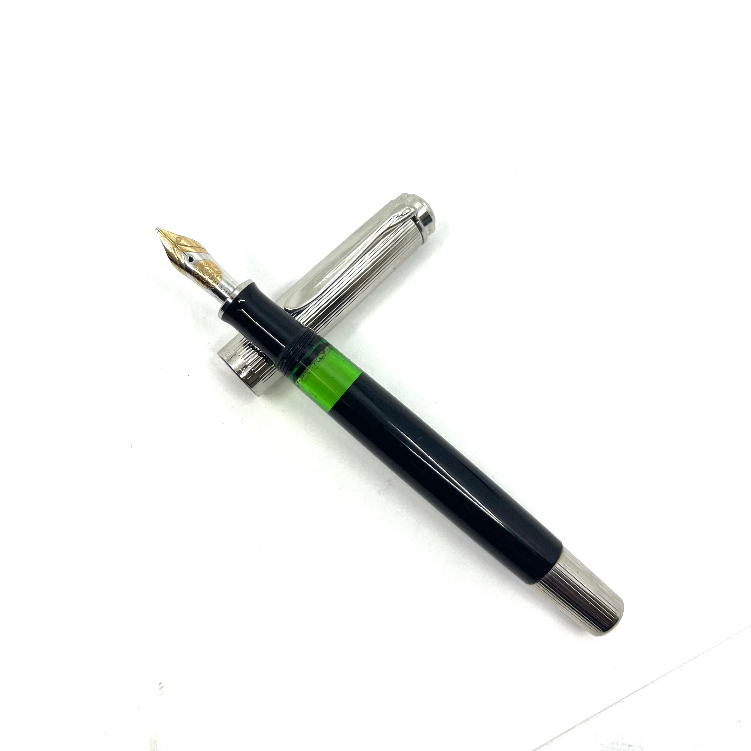 レア　Pelikan　ペリカン　M730　M-nib　PF刻印 Pelikan M730 Souveran Sterling Silver & Black Fountain Pen