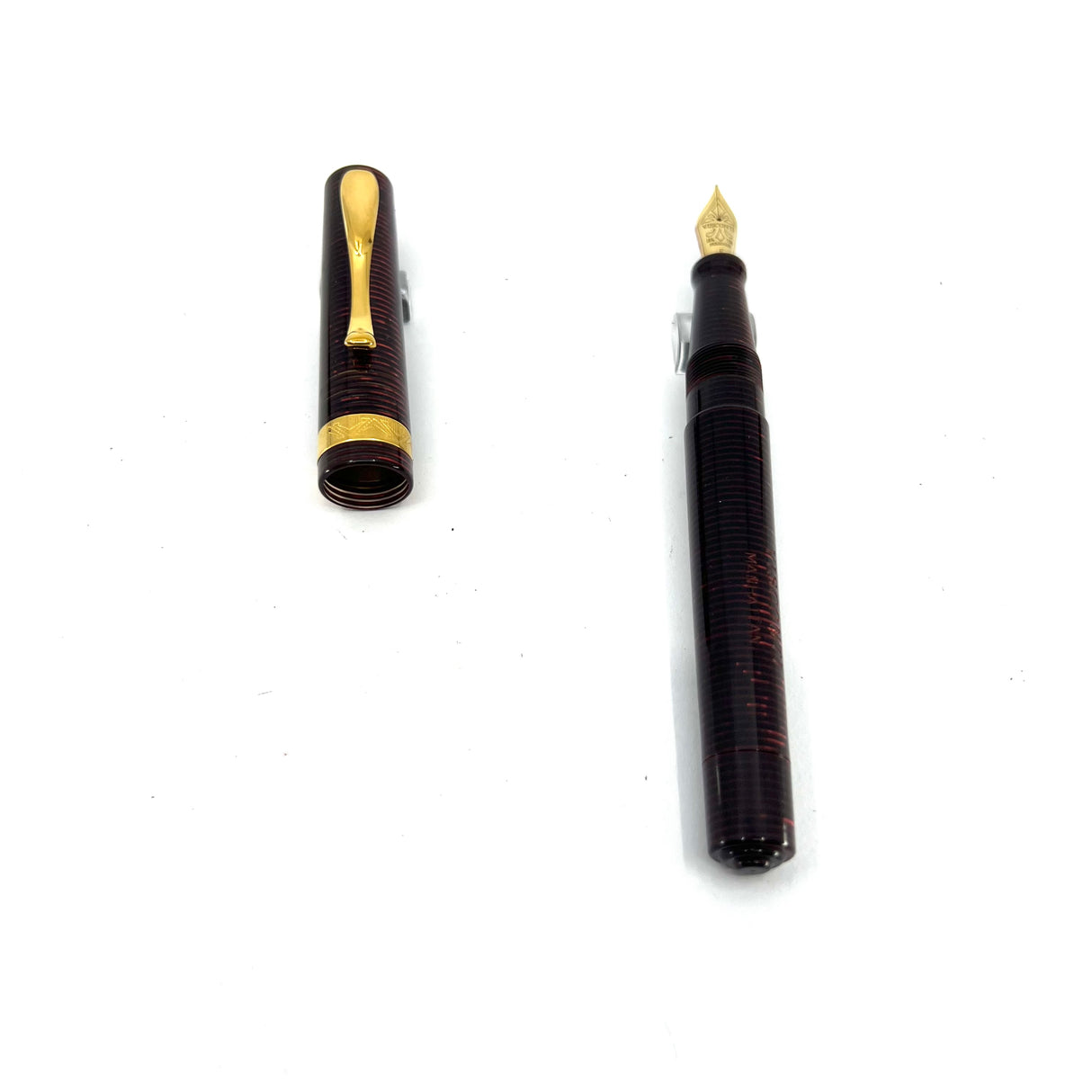 Visconti Manhattan Ruby Red Celluloid Fountain Pen - Circa 1996 - Fine 18kt Gold Nib