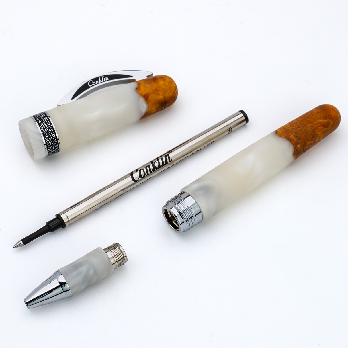 Conklin 1898 Spectra Fusion White Chrome Trim Rollerball Pen Collection