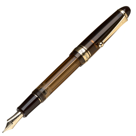 Pilot & Namiki Custom 823 Amber Fountain Pen - Posted Angled