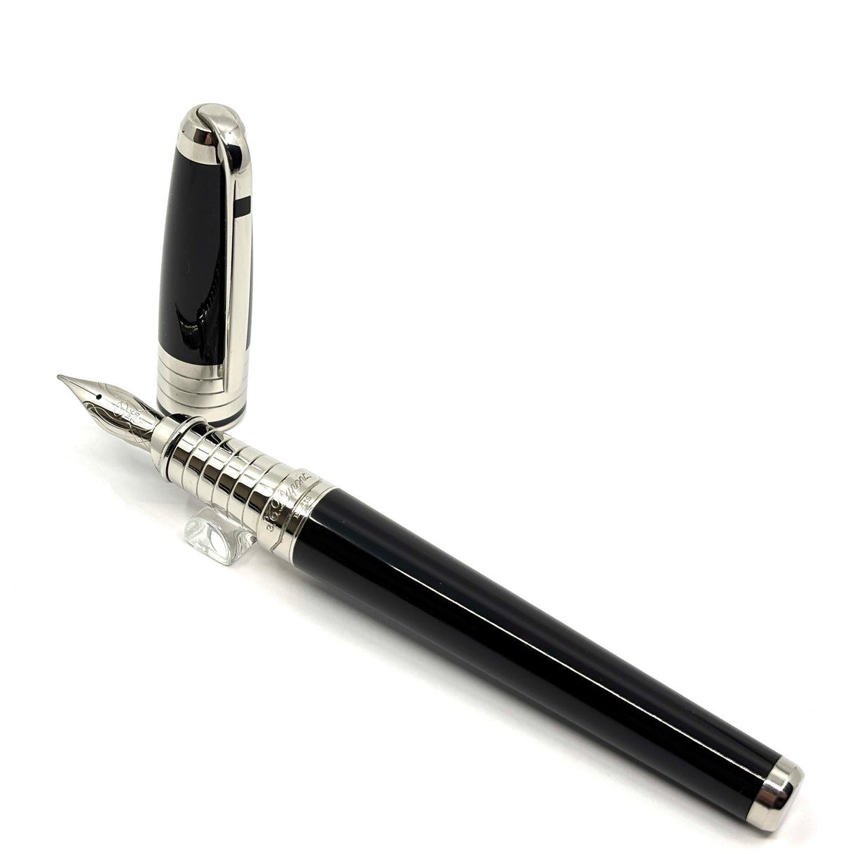 Dupont Orpheo Largest Size Fountain Pen - Black Chinese Lacquer/Palladium Plated Deco Trim