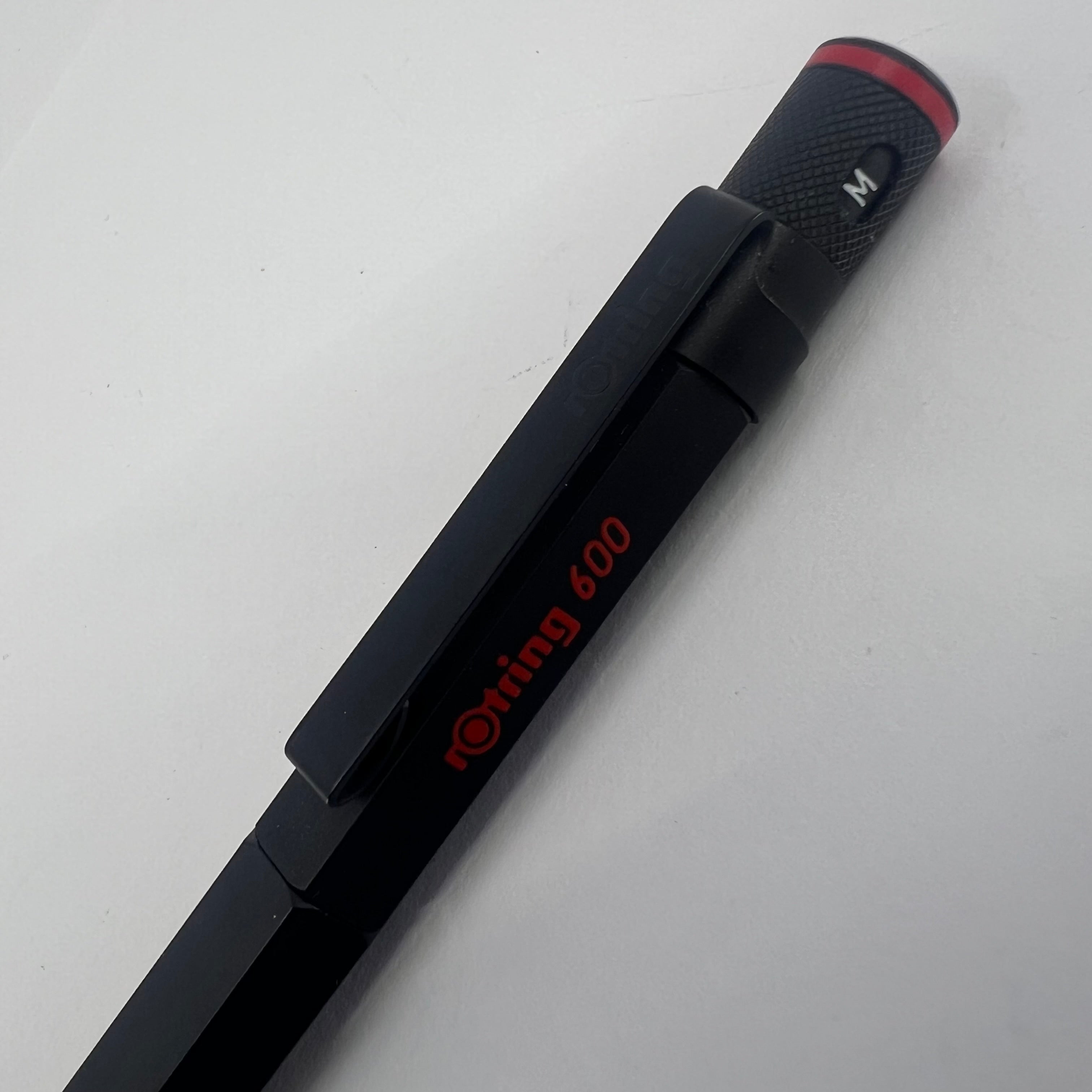 Rotring #600 Black Metal Six-Sided Fountain Pen - Medium Stainless