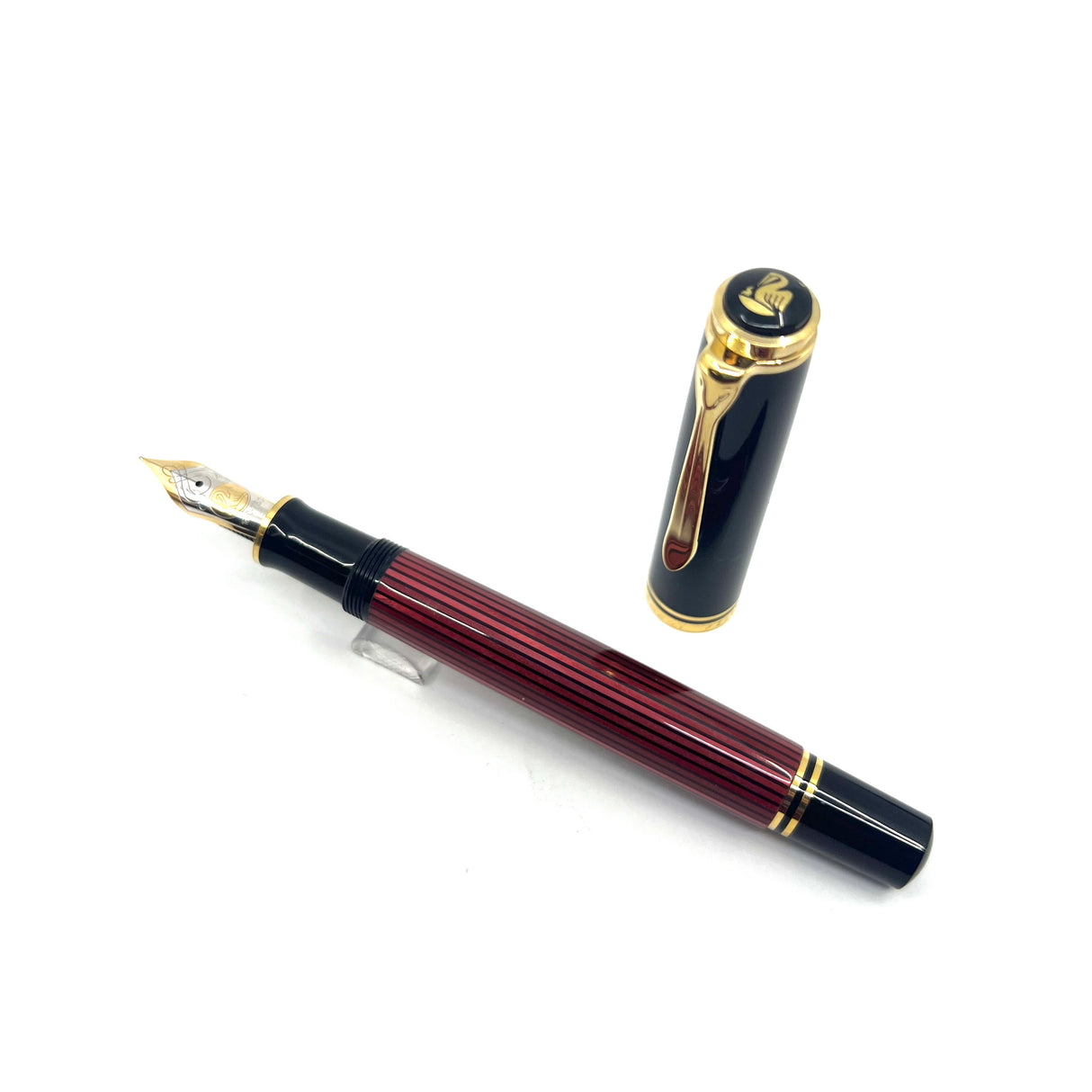 Pelikan M800 Black/Red Striped Fountain Pen - The Original! - Fine 18kt Gold Nib