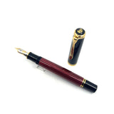 Pelikan M800 Black/Red Striped Fountain Pen - The Original! - Fine 18kt Gold Nib