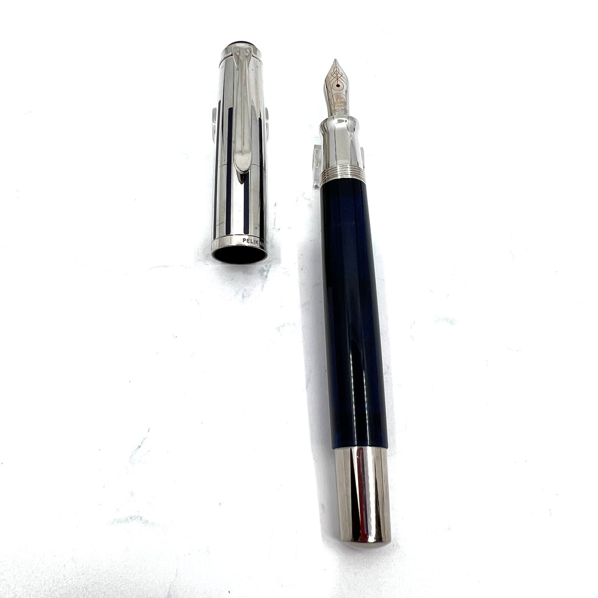 Pelikan M625 Sterling Silver Cap/Blue Translucent Barrel Fountain Pen - RARE!