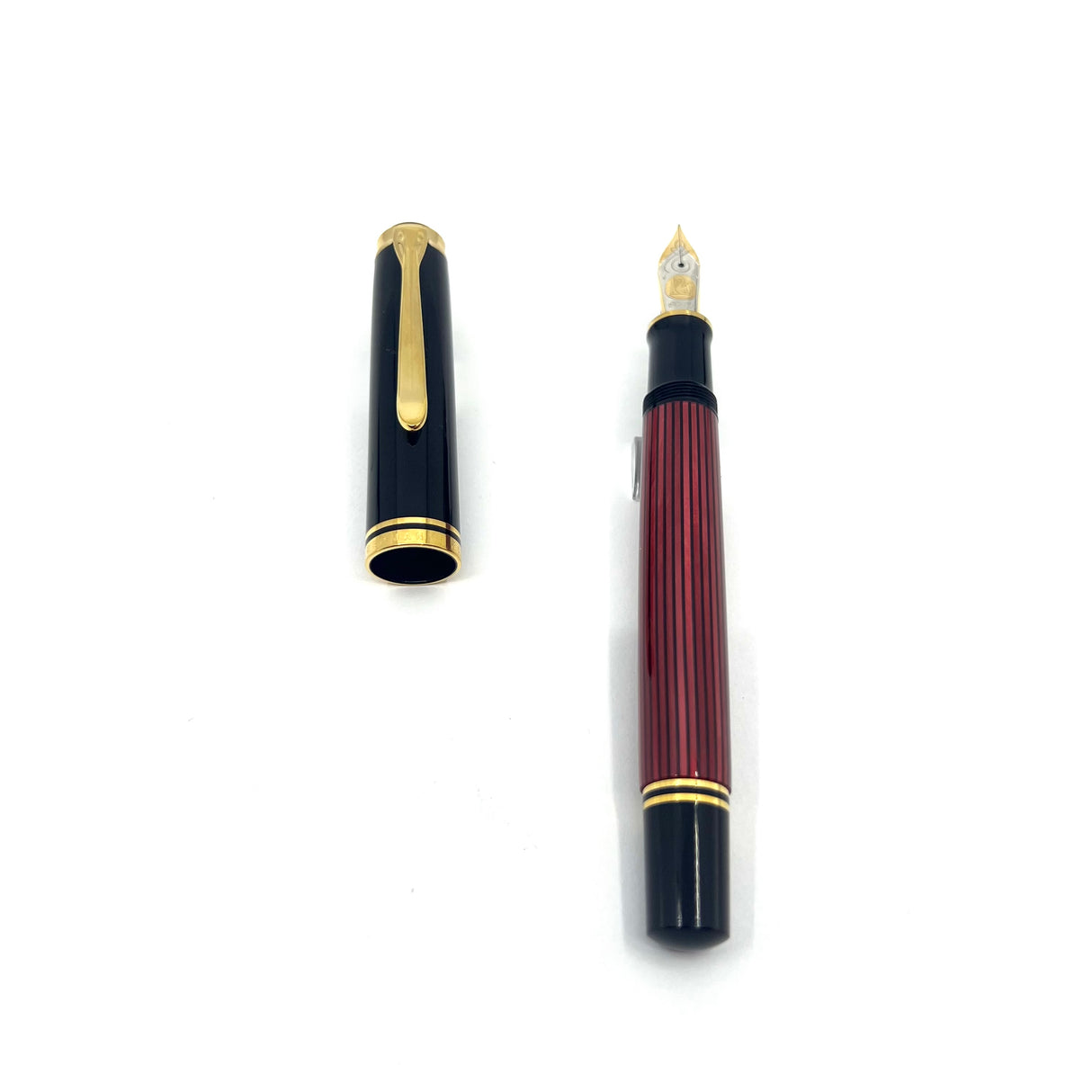 Pelikan M800 Black/Red Striped Fountain Pen - The Original! - Fine 18kt Gold Nib