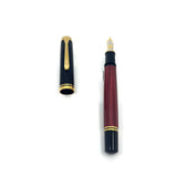 Pelikan M800 Black/Red Striped Fountain Pen - The Original! - Fine 18kt Gold Nib