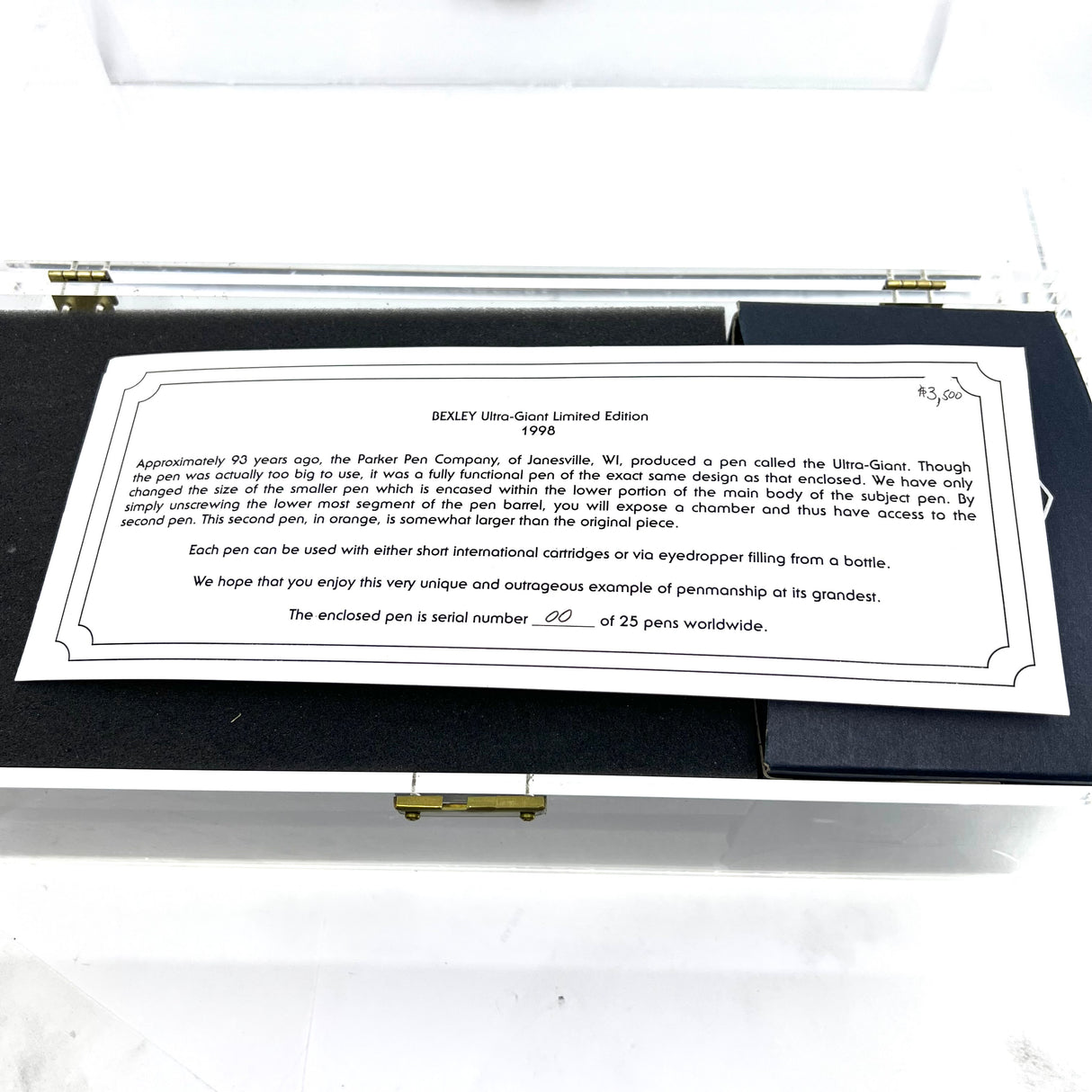 Bexley ULTRA GIANT Limited Edition Black Ebonite Fountain Pen with a Companion Orange Fountain Pen Hidden Inside - Oversized Medium 14kt  Gold Nib - Number 00 of 25 that were sold to the Public