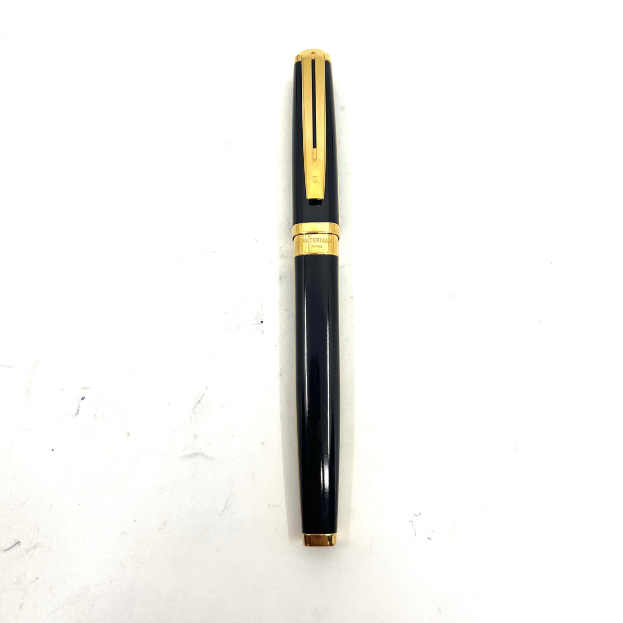 Waterman Oversized Exception Black Fountain Pen - 4-Sided Body  with 2 Sides of Gold-Plated Stripes