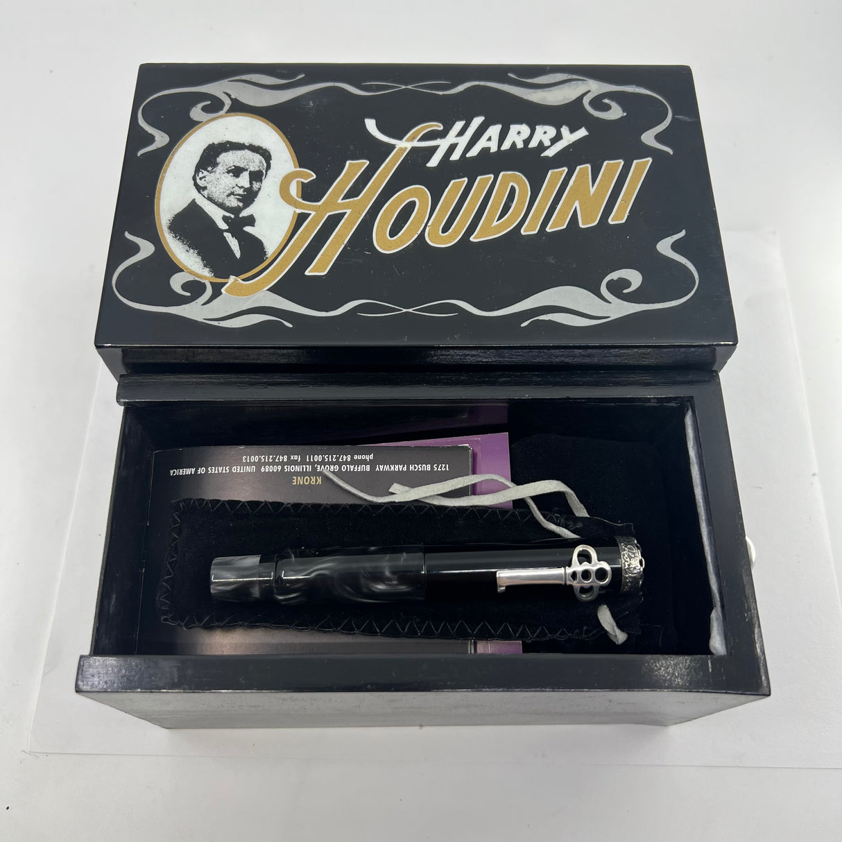 Krone Harry Houdini Limited Edition Fountain Pen   -  Medium 18kt Gold Nib  - With Authenticated Original Key Used by Houdini!