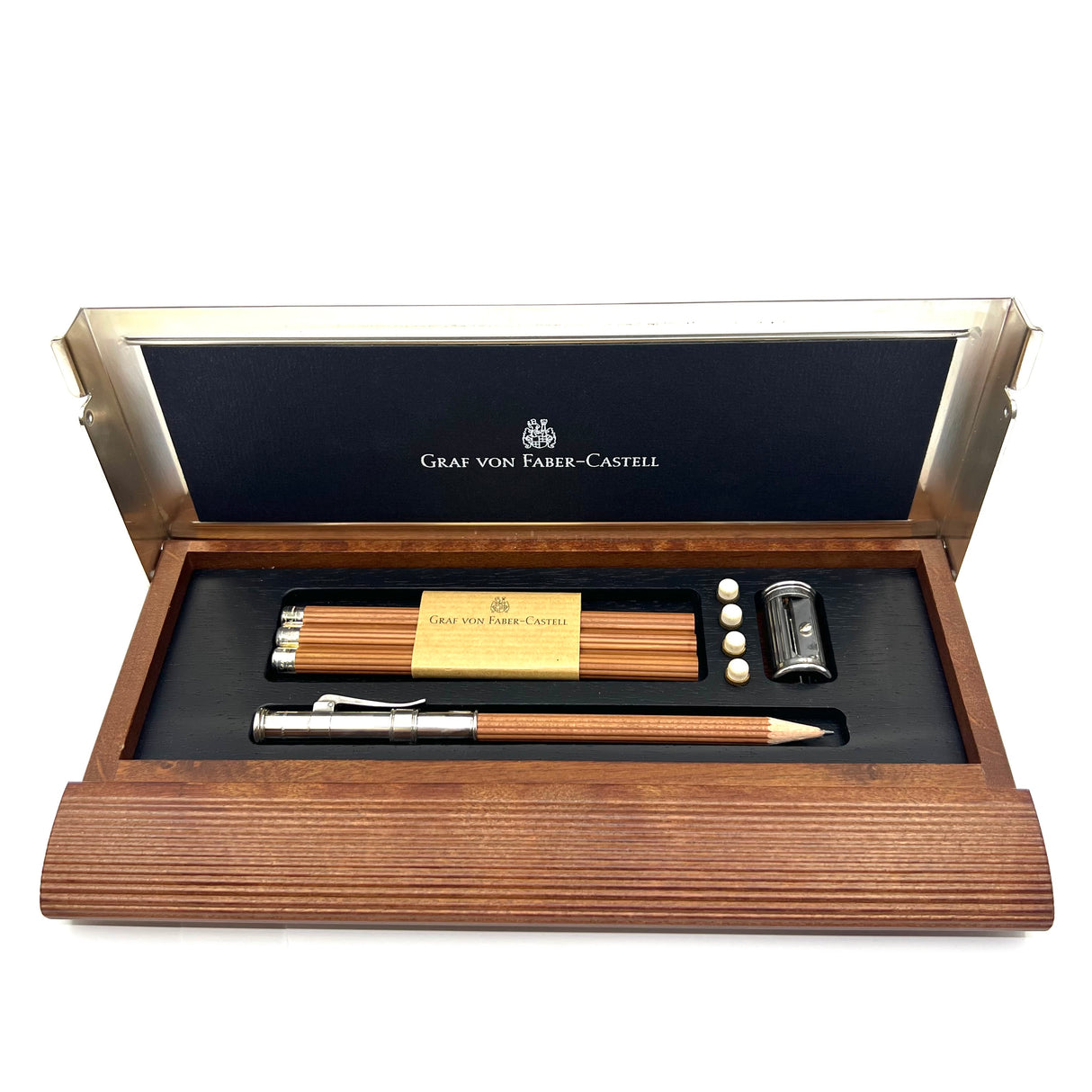 Graf von Faber-Castell Perfect Pencil - Platinum Plated Extender/Brown Ribbed Pencil Set