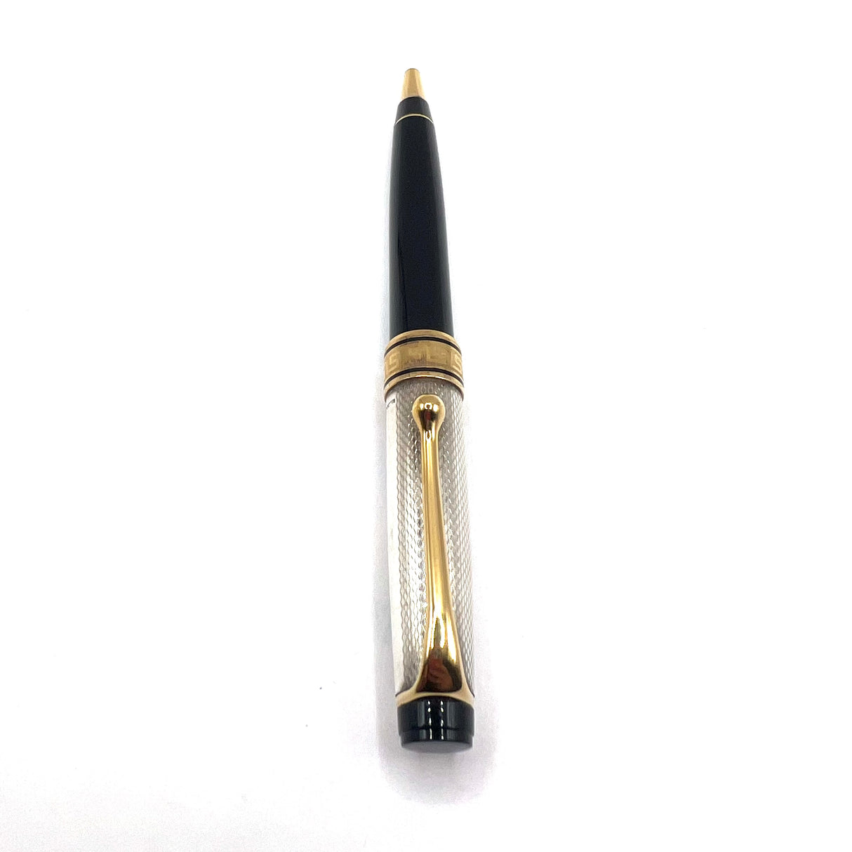 Aurora Optima Sterling Silver Guilloche Cap/Black Resin Barrel Ballpoint Pen