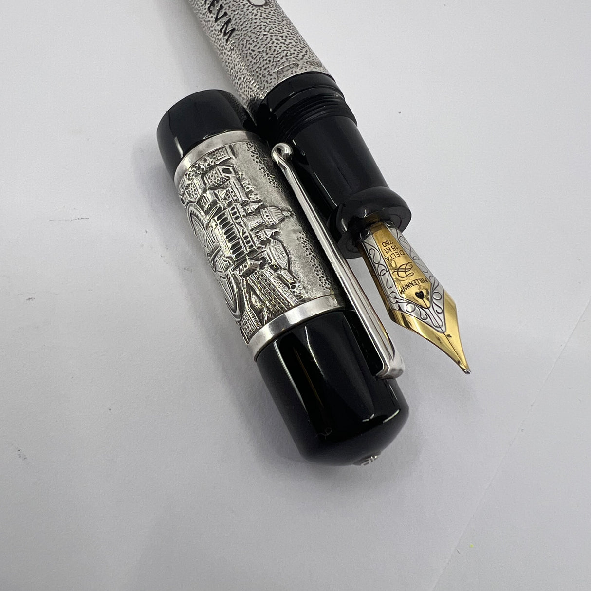 Delta Jubileum Sterling Silver Lever-Fill Limited Edition Fountain Pen - Medium 18kt Gold  Nib