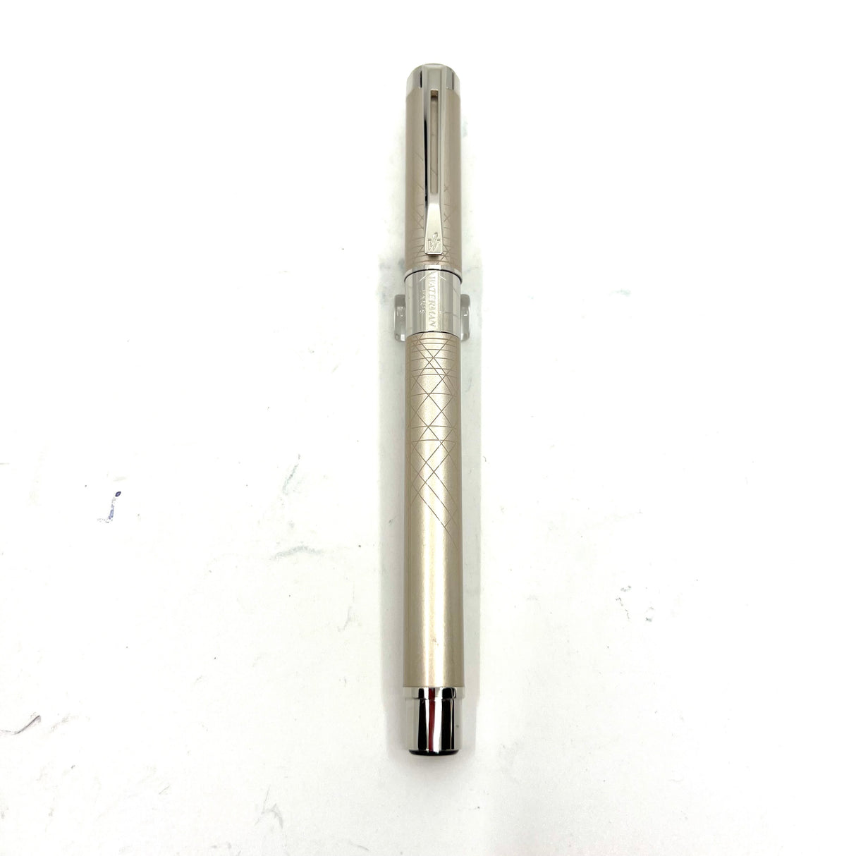 Waterman Silver Tone Perspective Fountain Pen with a Line Design at Different Angles