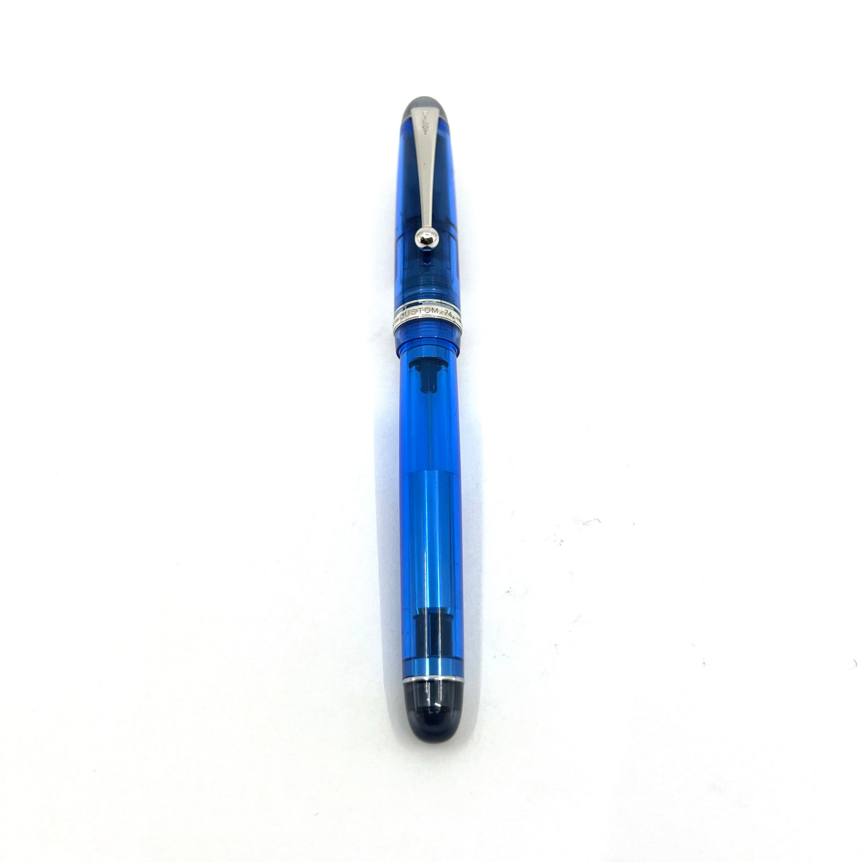 Pilot Custom 74 Blue Transparent Demonstrator Fountain Pen - Broad 14kt Gold Nib
