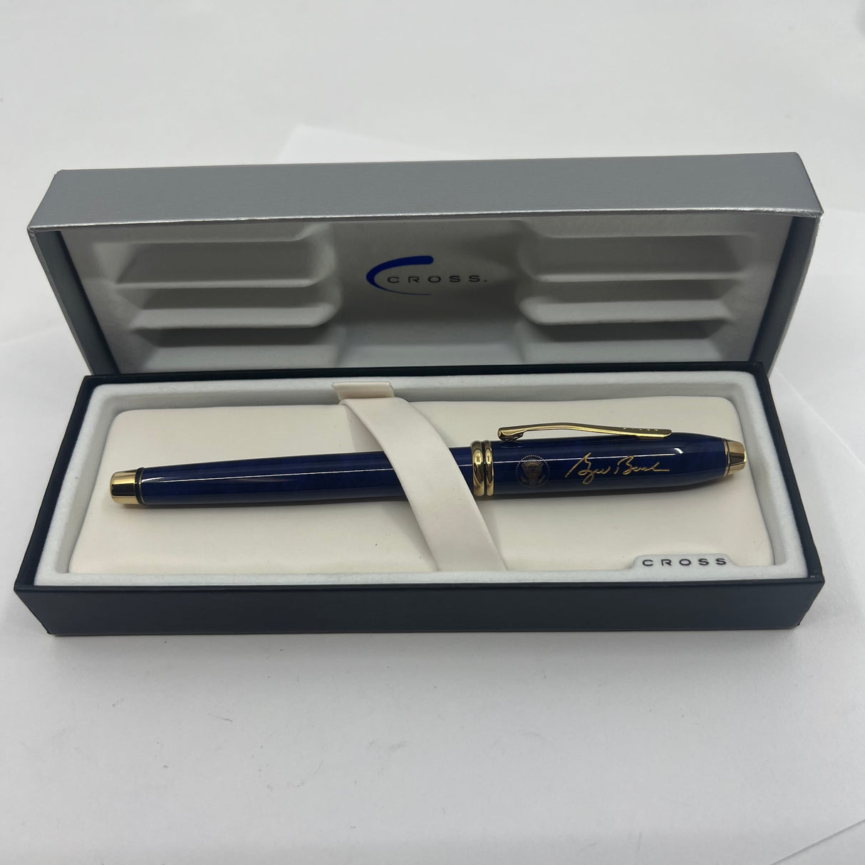 Cross Townsend Marbled Midnight Blue Selectip Rollerball with President George Bush Facsimile Signature & Presidential Seal Engraved on  both the Pen & Box!