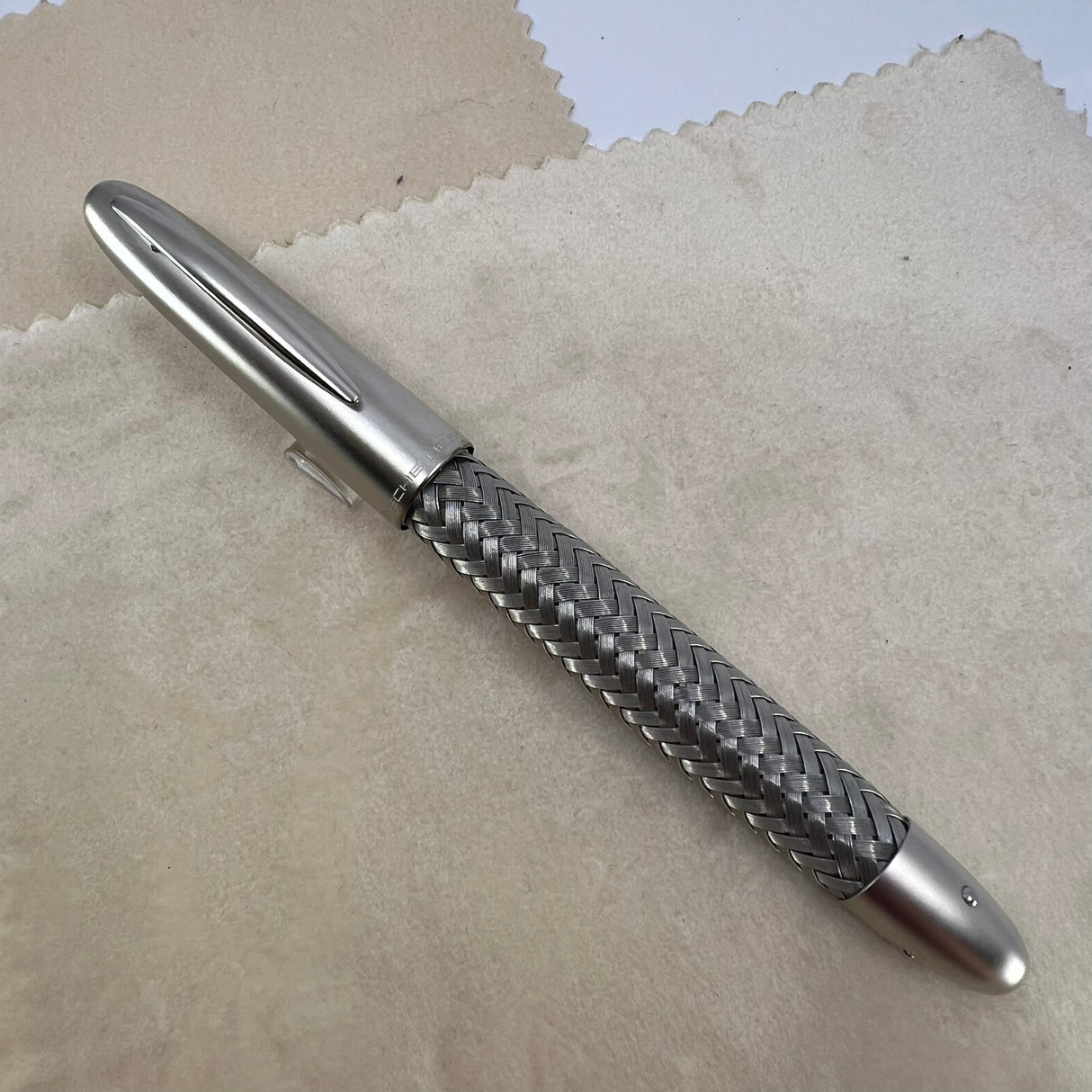 Porsche Design Tec Flex Woven Stainless Steel Barrel Fountain Pen  - Fine 18 Kt Gold Nib