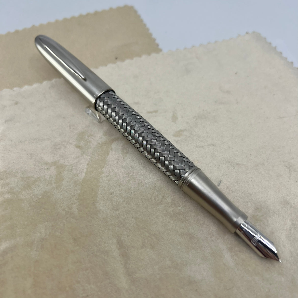Porsche Design Tec Flex Woven Stainless Steel Barrel Fountain Pen  - Fine 18 Kt Gold Nib