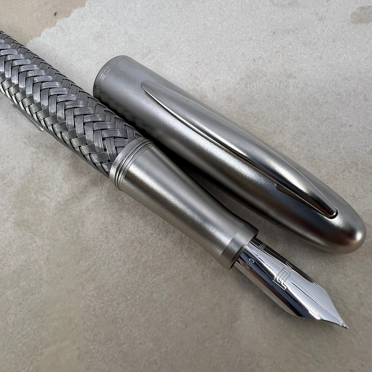 Porsche Design Tec Flex Woven Stainless Steel Barrel Fountain Pen  - Fine 18 Kt Gold Nib