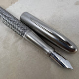 Porsche Design Tec Flex Woven Stainless Steel Barrel Fountain Pen  - Fine 18 Kt Gold Nib