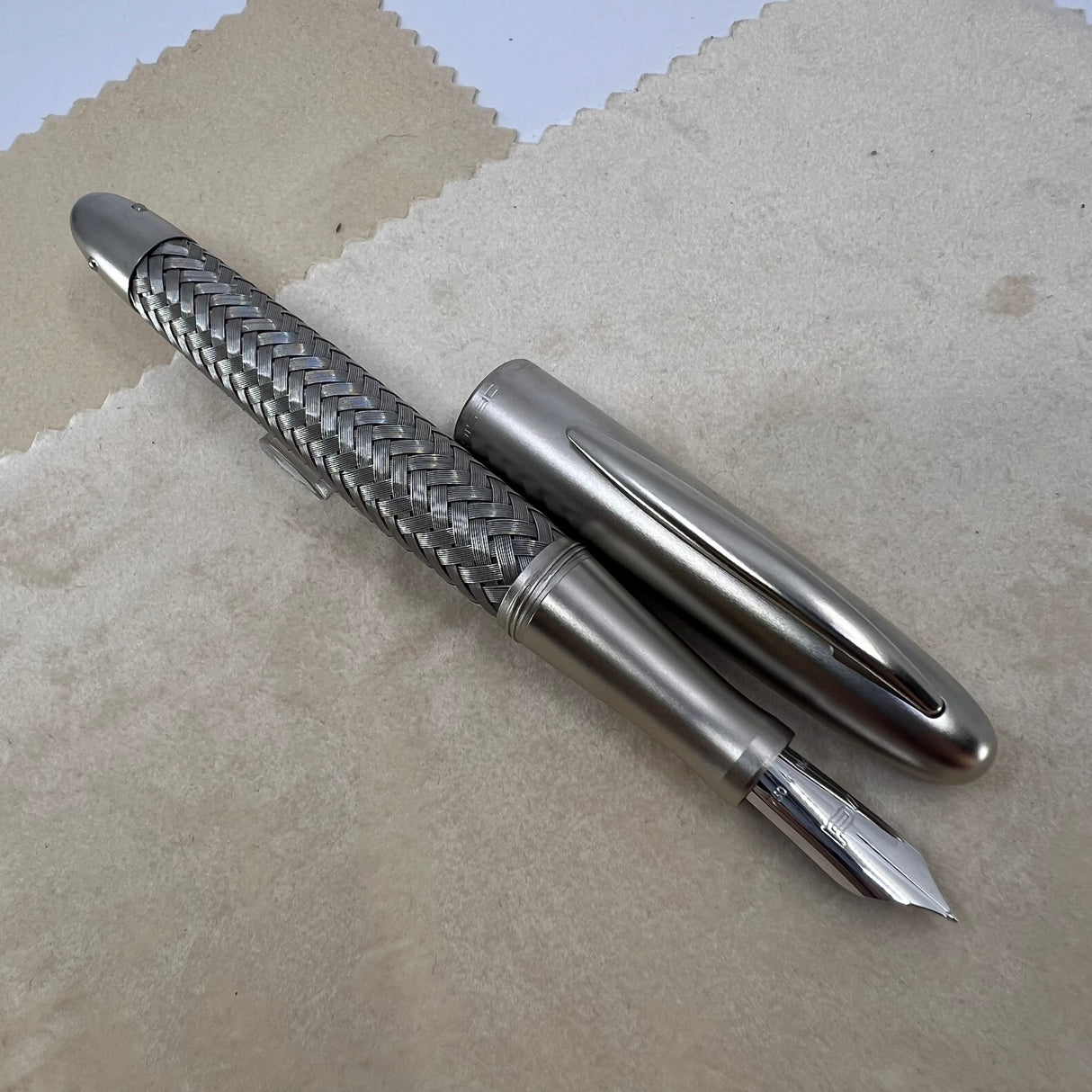 Porsche Design Tec Flex Woven Stainless Steel Barrel Fountain Pen  - Fine 18 Kt Gold Nib
