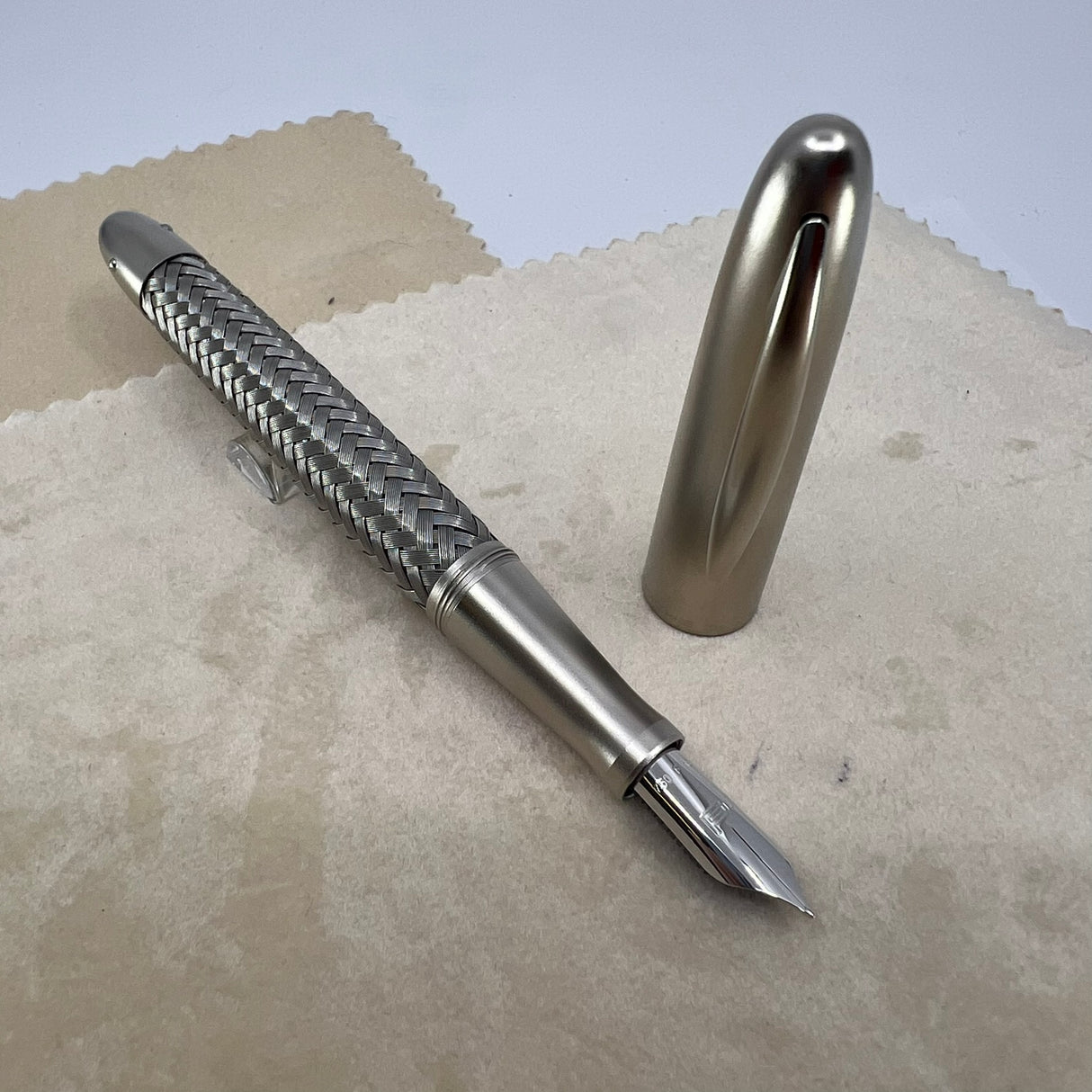 Porsche Design Tec Flex Woven Stainless Steel Barrel Fountain Pen  - Fine 18 Kt Gold Nib