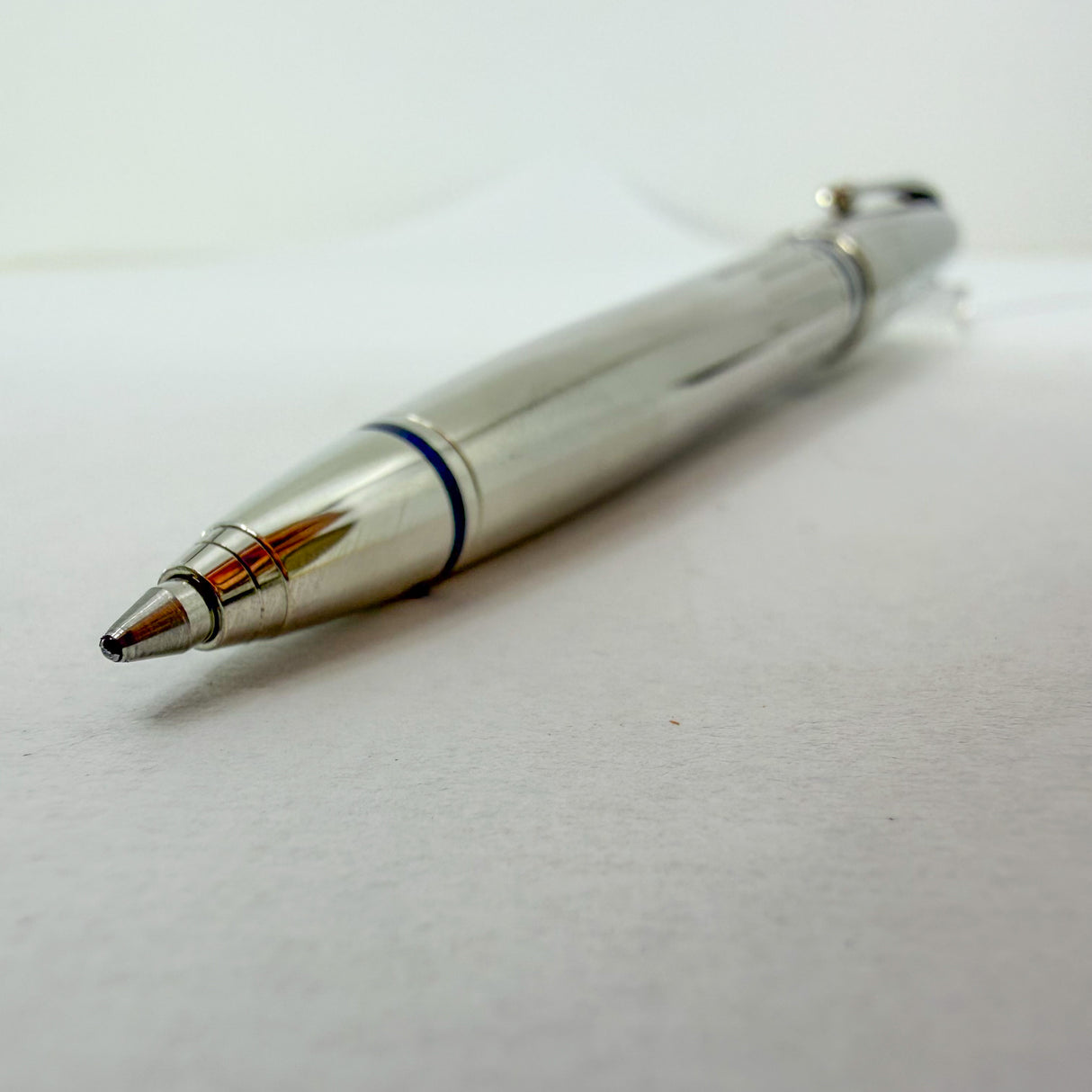 Cartier Art Deco Limited Edition Platinum Plated Ballpoint Pen with Blue Lacquer Accents