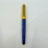 Cartier Pasha Marbled Blue Laque Barrel/Heavy Gold-Plated Fluted Cap Fountain Pen - Fine 18kt Gold Nib