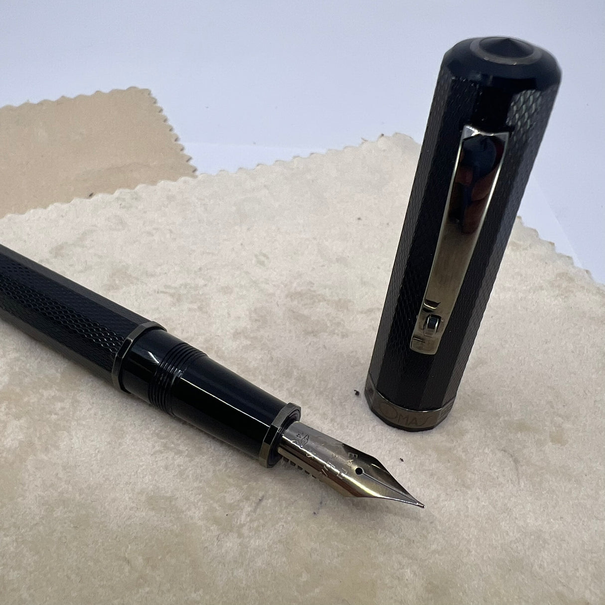 OMAS Arte Italiana "Noir" Large Paragon Guilloche Fountain Pen - "EXTRA FLESSIBLE" Extra Fine 14kt Gold Nib