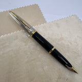Waterman Carene Deluxe Black Barrel/Silver-Plated Cap Fountain  Pen  - Fine 18 Kt Gold Nib