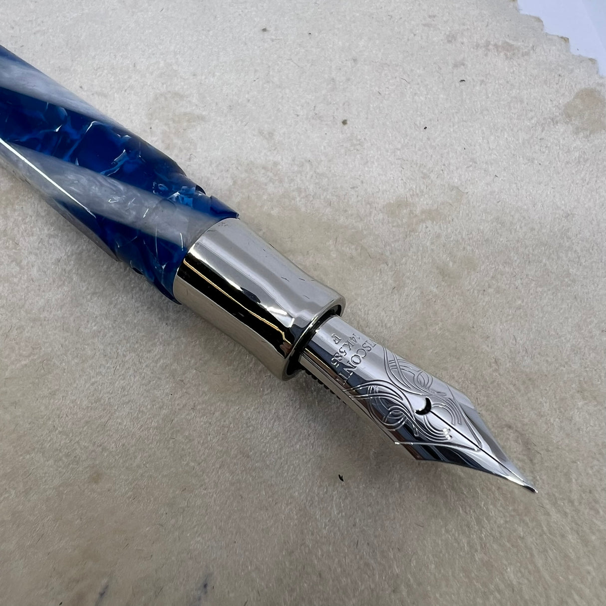 Visconti Opera Elements Speckled "Water" Blue/Lustrous White  Fountain Pen - Fine 14Kt Gold Nib