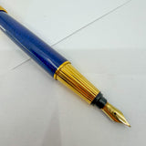 Cartier Pasha Marbled Blue Laque Barrel/Heavy Gold-Plated Fluted Cap Fountain Pen - Fine 18kt Gold Nib