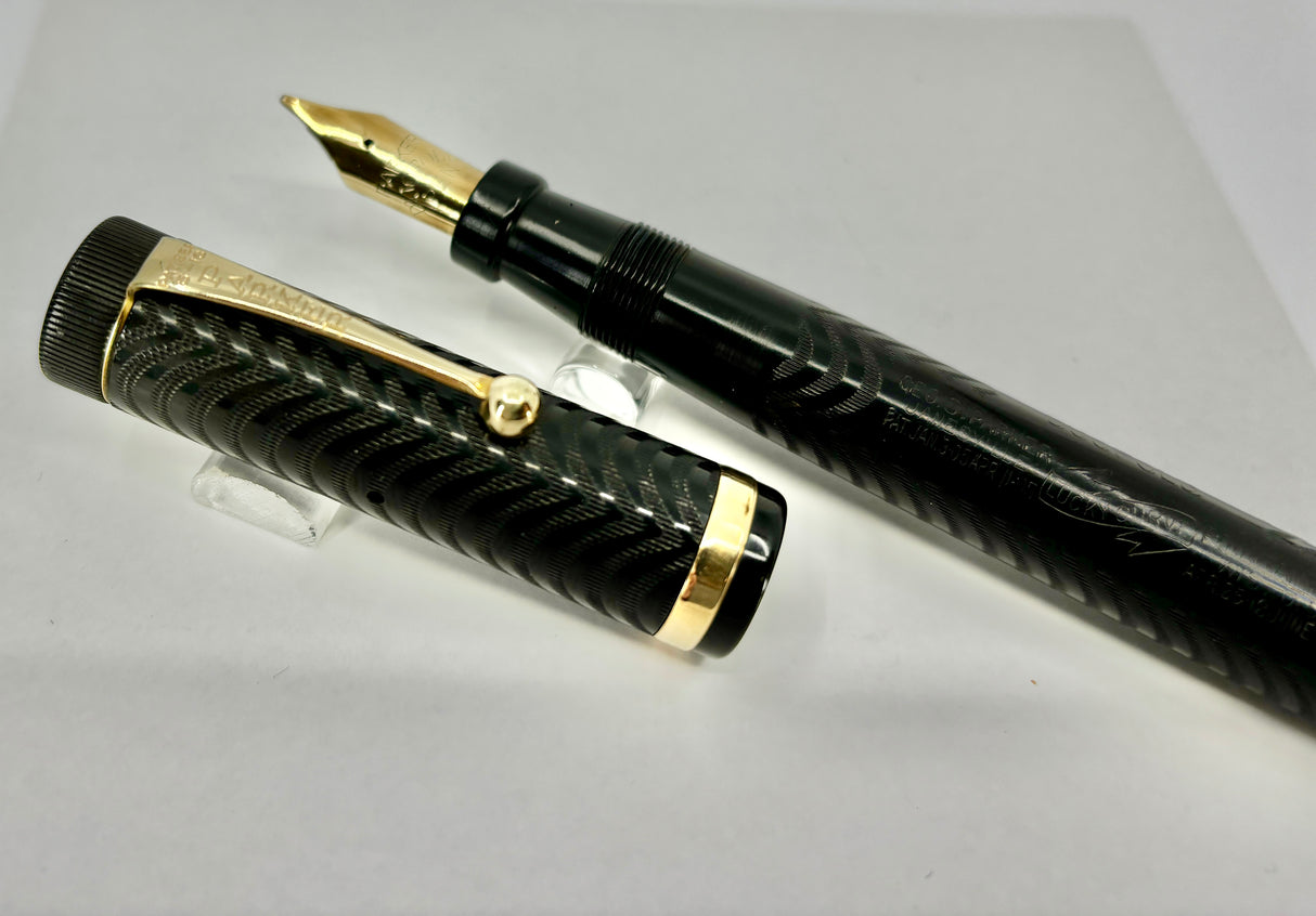 Parker Duofold Senior Flat Top Black Chased Fountain Pen