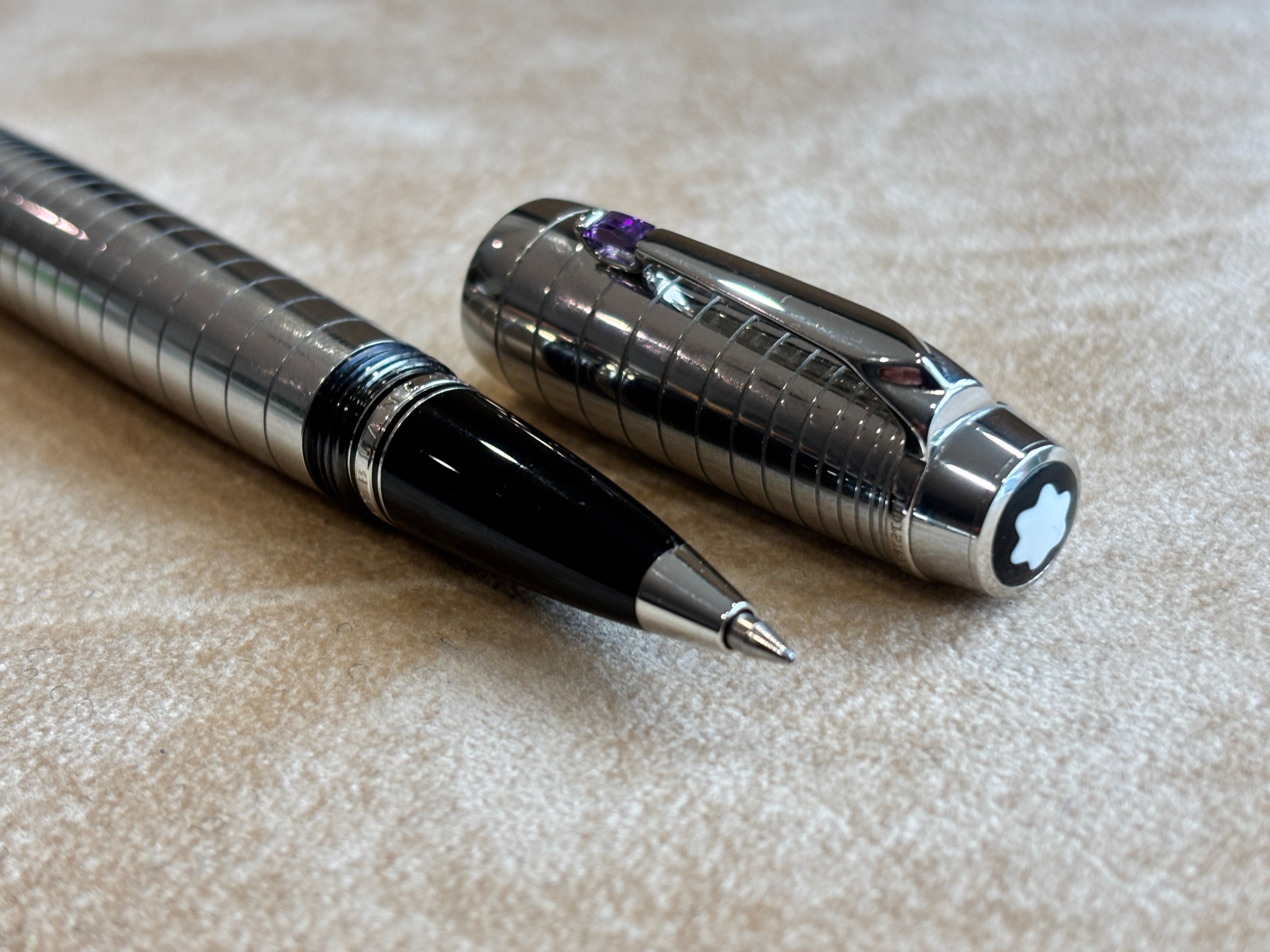 Montblanc Boheme Platinum Plated Radial Steel Amethyst Roller Ball