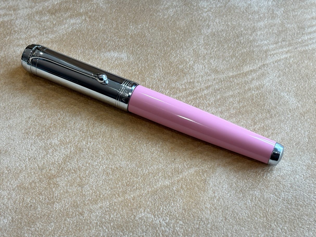 Aurora Talentum Pink Barrel/Chrome Cap Fountain Pen  - Medium 14k Gold nib
