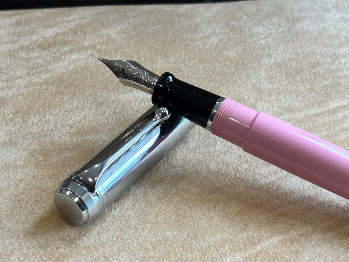 Aurora Talentum Pink Barrel/Chrome Cap Fountain Pen  - Medium 14k Gold nib