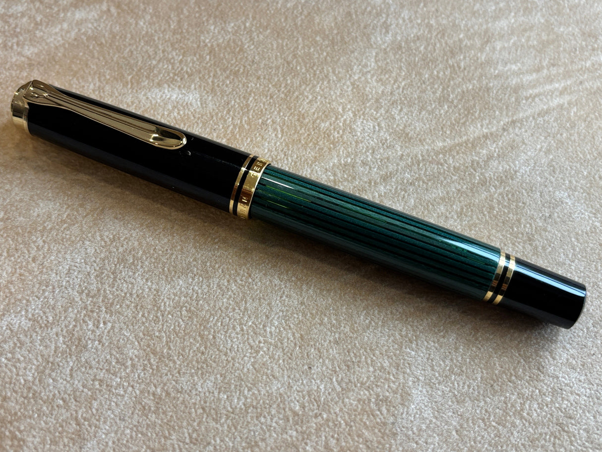 Pelikan M400 Green stripe Black cap Fountain Pen - Gold nib 14K Extra Fine