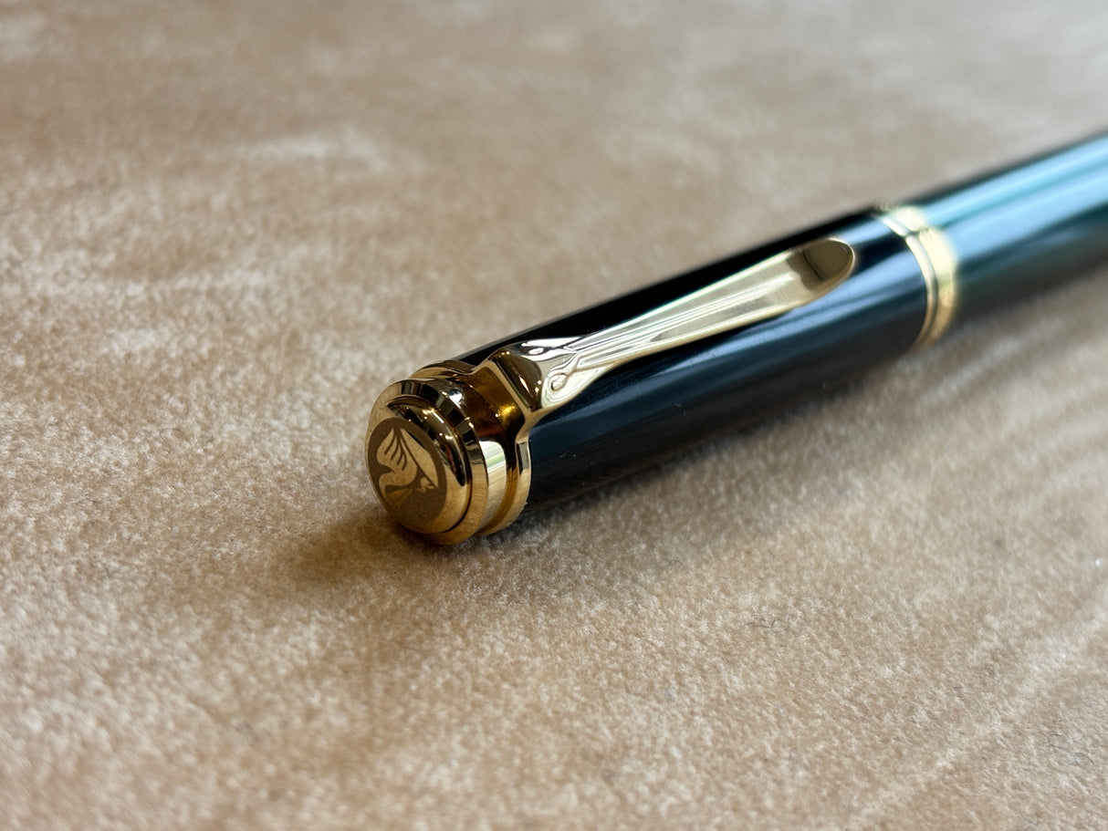 Pelikan M400 Green stripe Black cap Fountain Pen - Gold nib 14K Extra Fine