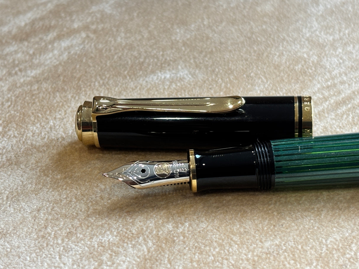 Pelikan M400 Green stripe Black cap Fountain Pen - Gold nib 14K Extra Fine