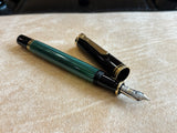 Pelikan M400 Green stripe Black cap Fountain Pen - Gold nib 14K Extra Fine