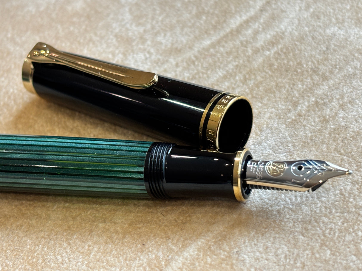Pelikan M400 Green stripe Black cap Fountain Pen - Gold nib 14K Extra Fine
