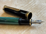 Pelikan M400 Green stripe Black cap Fountain Pen - Gold nib 14K Extra Fine