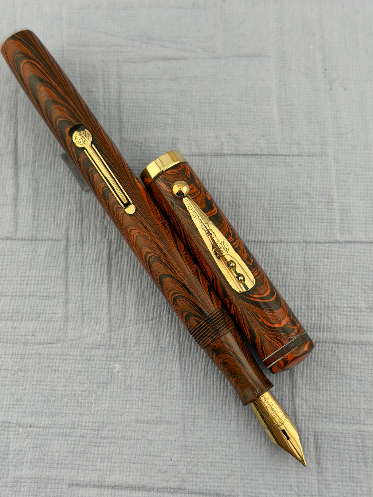 Waterman 1920 Red Ripple "7" Yellow Cap Band - Fountain Pen