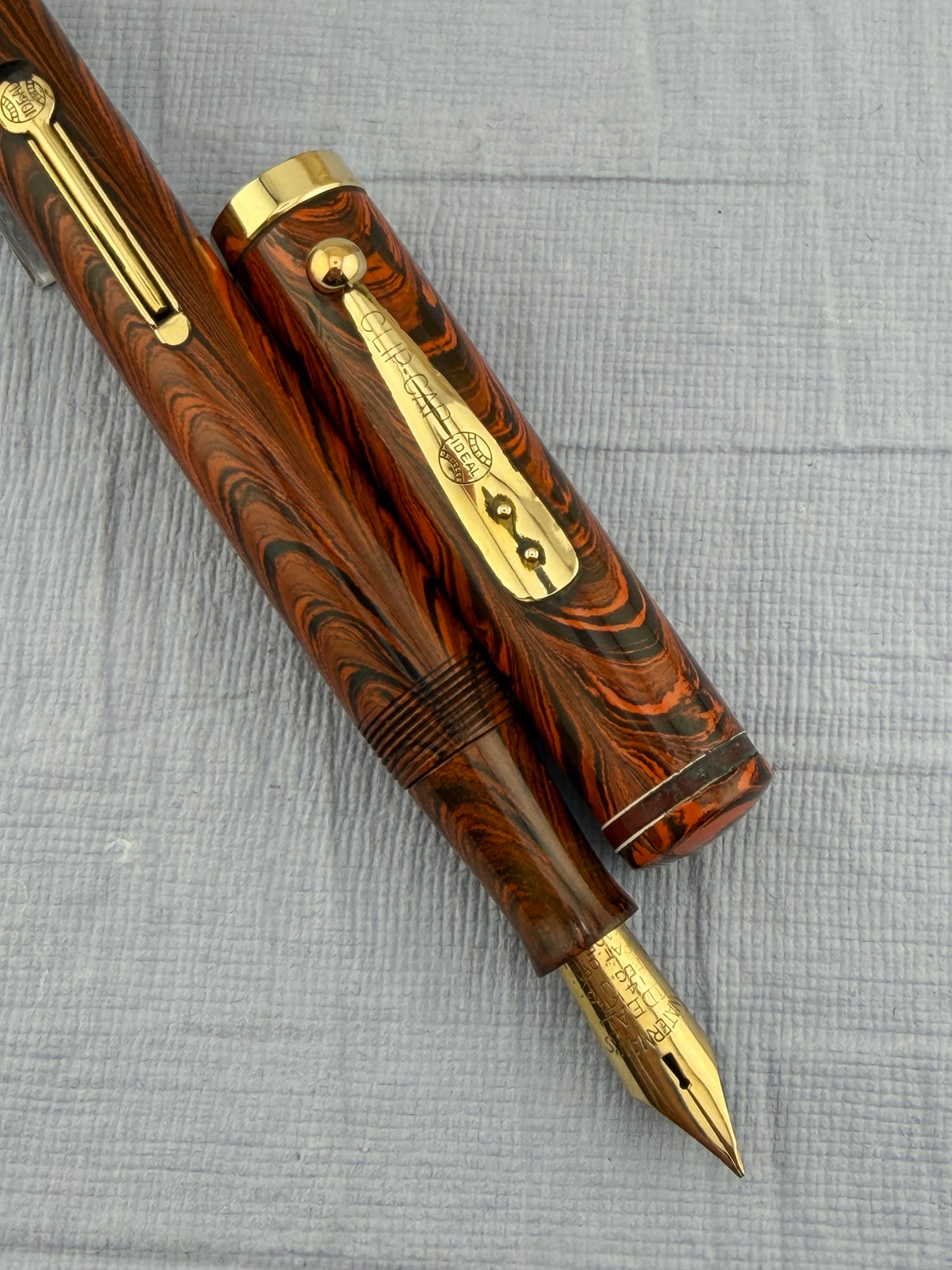 Waterman 1920 Red Ripple "7" Yellow Cap Band - Fountain Pen