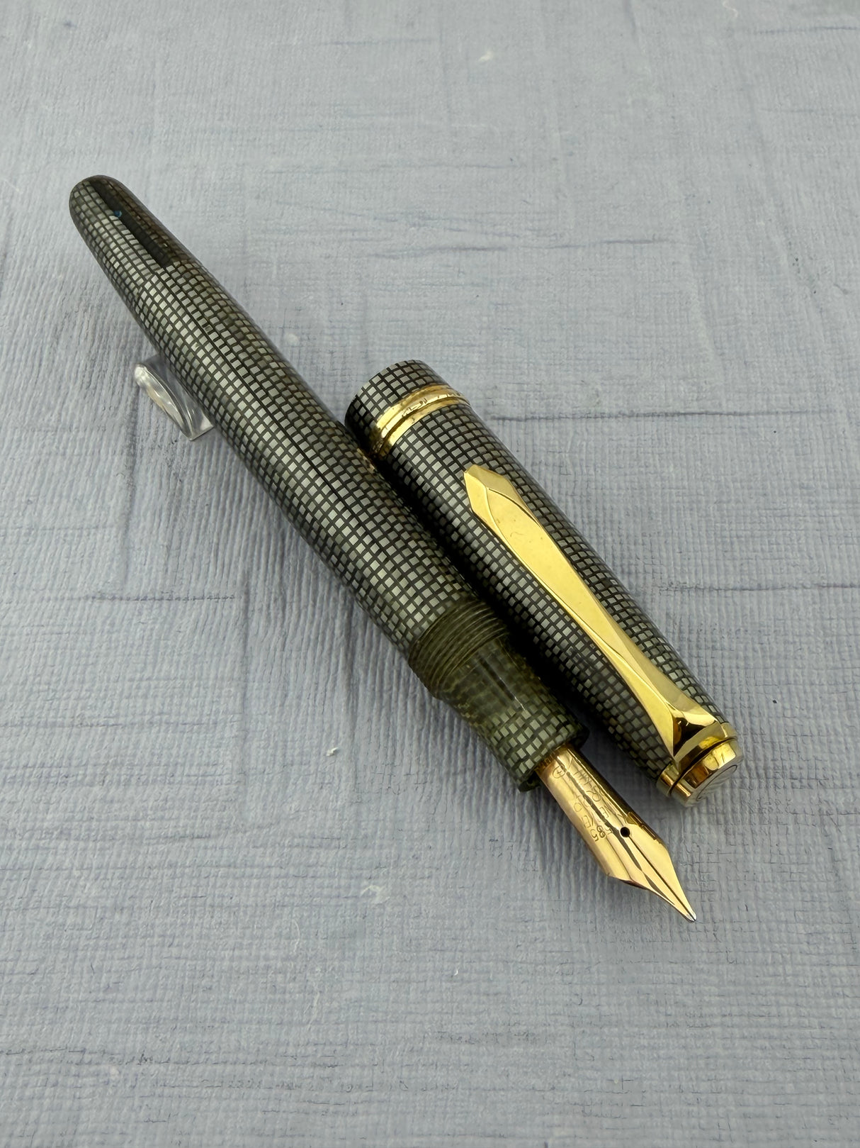 Soennecken 222 Superior Silver Grey Lizard Vintage Celluloid - Fountain Pen