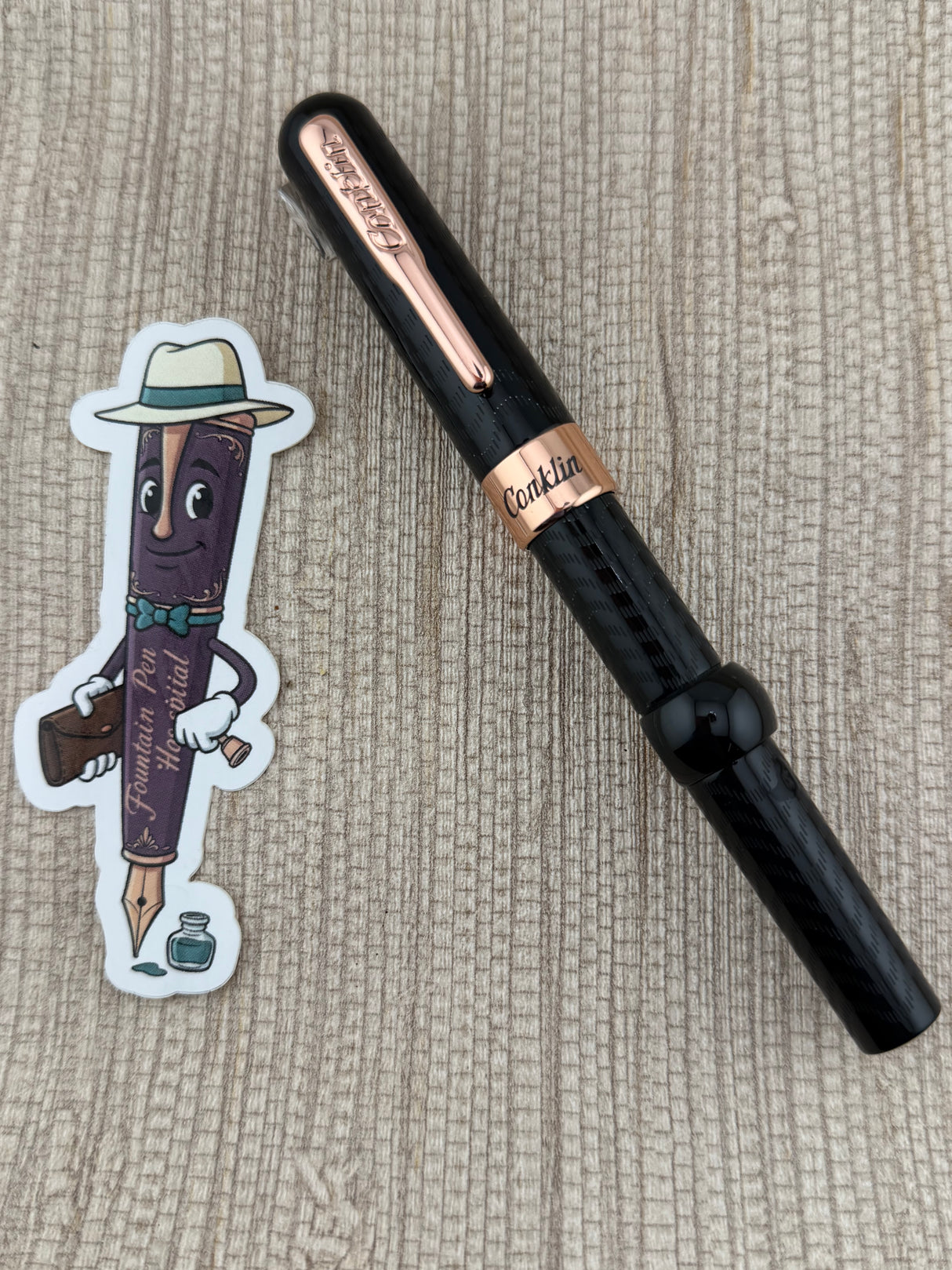 Conklin Mark Twain Crescent Black With Rose Gold Trim - Fountain Pen
