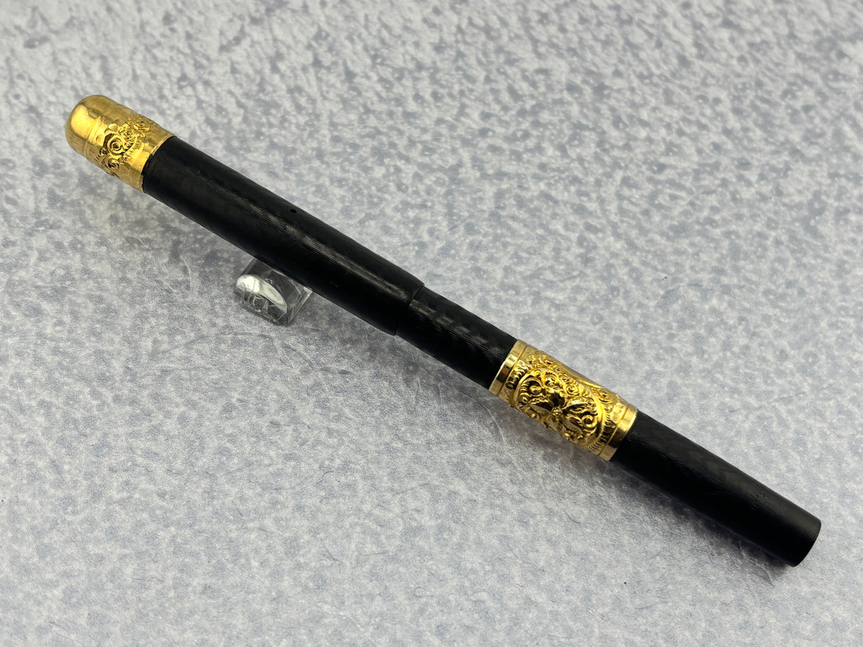 Parker 42 1/2 eyedropper chased with gold filled mountings black hard rubber Early 1900's  - Fountain Pen