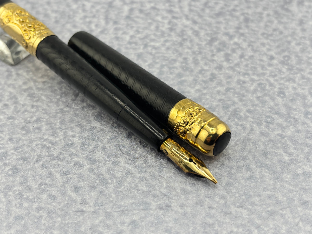 Parker 42 1/2 eyedropper chased with gold filled mountings black hard rubber Early 1900's  - Fountain Pen